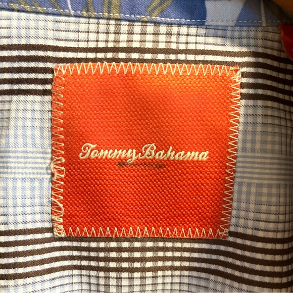 XL Tommy Bahama Flip Cuff Button Down Blue and Brown plaid shirt - Picture 5 of 13